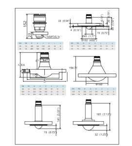 FLT9200CL Radar Level Meter sanitary antenna kit physical specifications and dimensions
