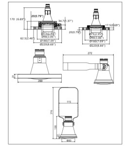 FLT9200M2 Radar Level Meter suspended antenna kit physical specifications and dimensions